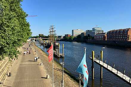 Weserpromenade Schlachte mit Schiffen in Bremen
